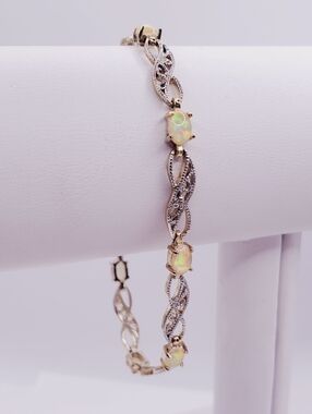 4 Carat Opal and Diamond Accent Bracelet - Yellow Gold & 925 Sterling Silver